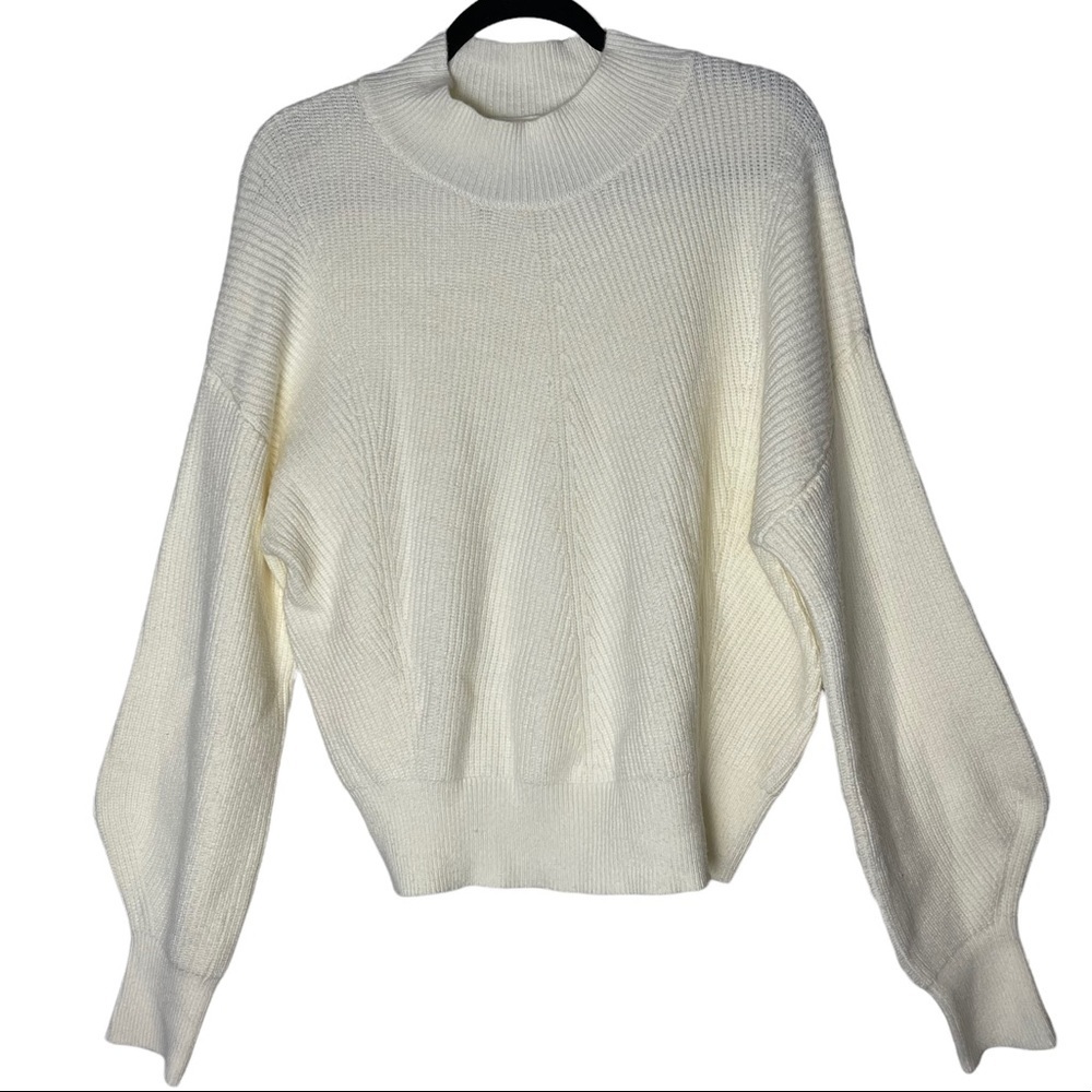 NWOT Elodie Ivory Knitted Sweater Top With Cuffed Sleeves Size L